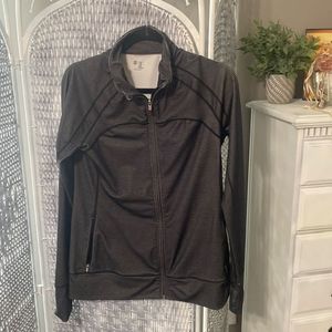 Blavk And Gray Striped Zip Up Jacket